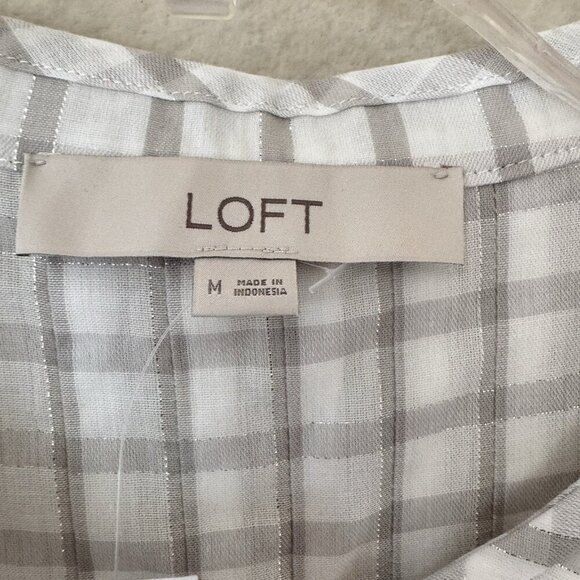 NWT LOFT Women Thin Lightweight Algodon Cotton Blouse Shimmer Multicolor Plaid M - Picture 5 of 8